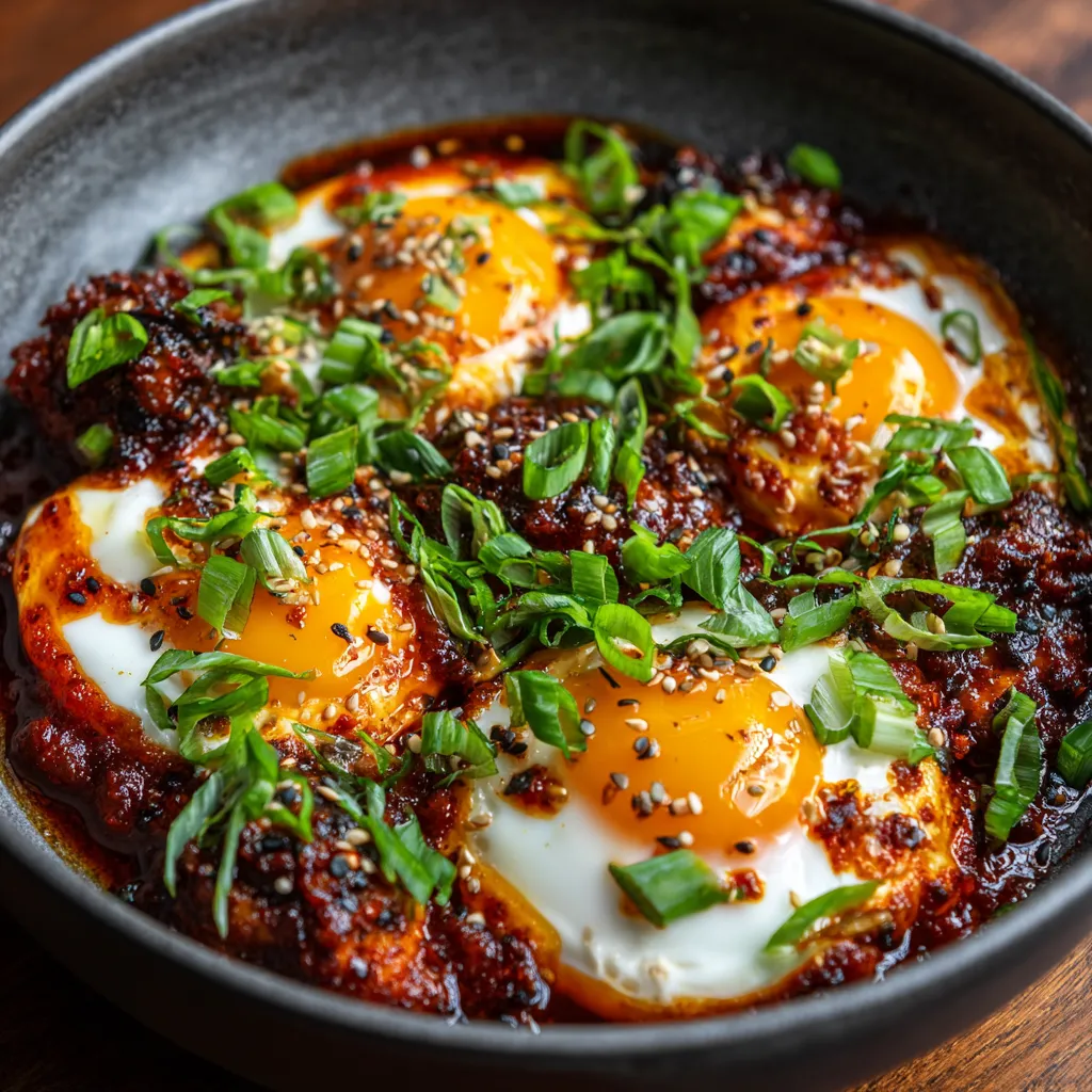 A bowl of spicy gochujang eggs.