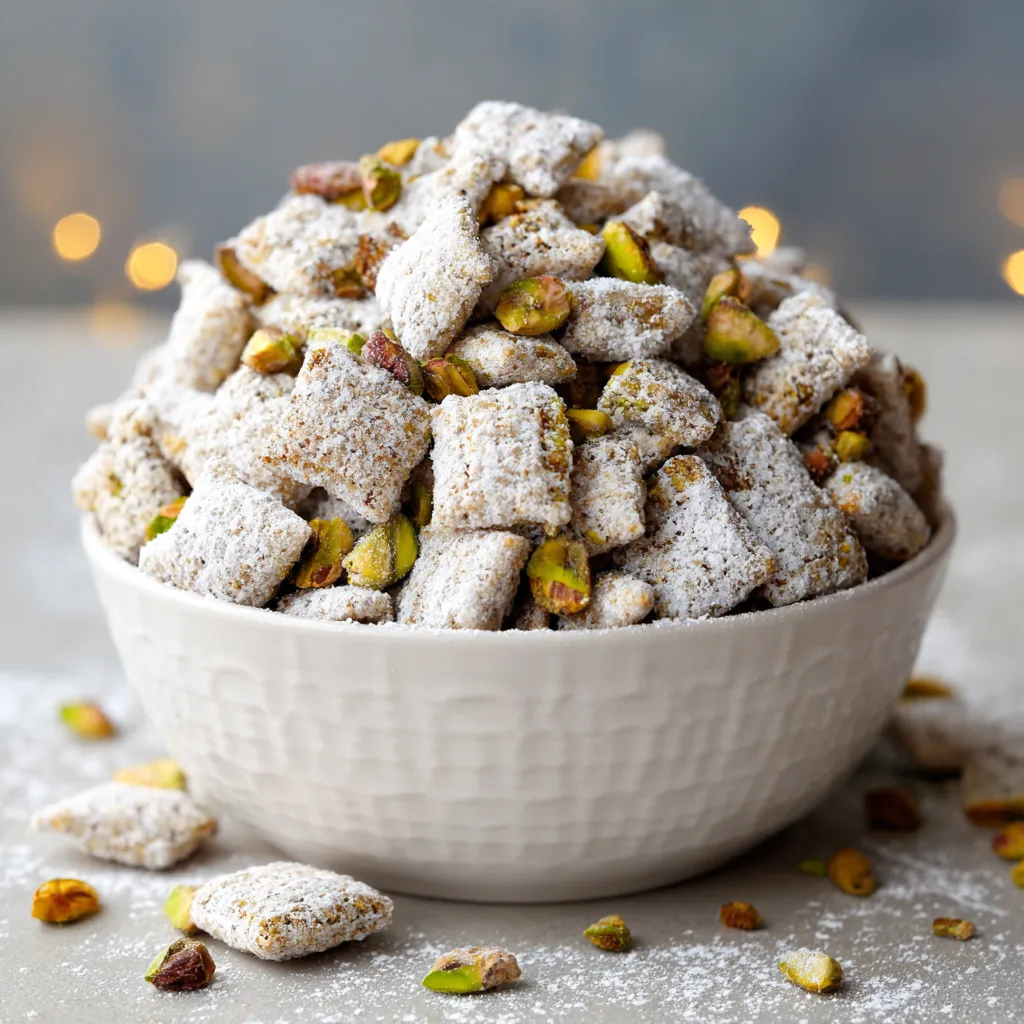 A bowl of pistachio puppy chow.