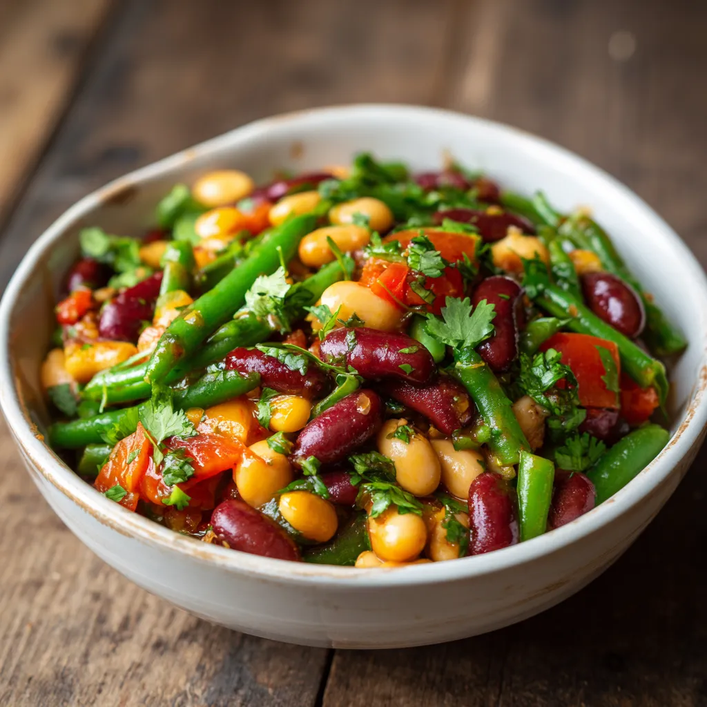 A bowl of three bean salad.