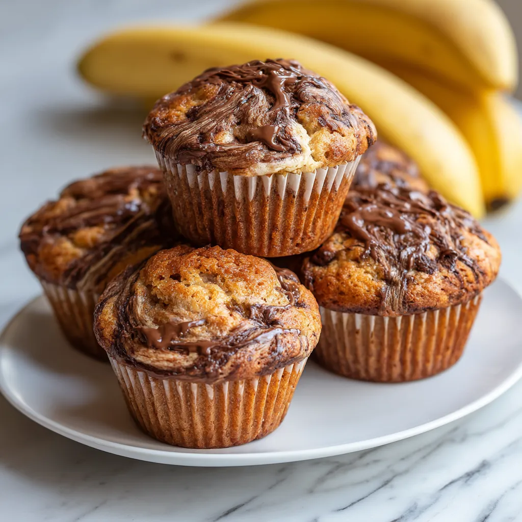 A plate of Nutella Banana Swirl Muffins.