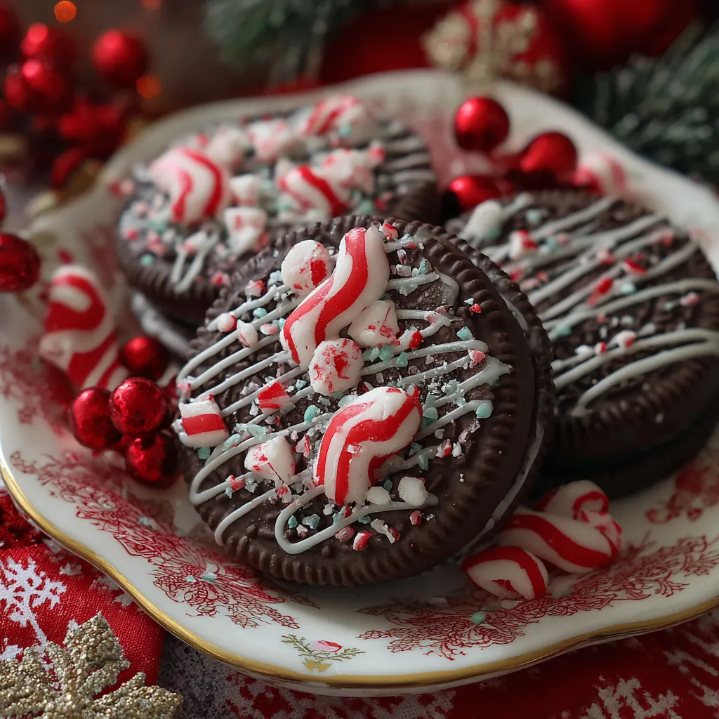 A plate of Christmas Peppermint Oreo cookies.