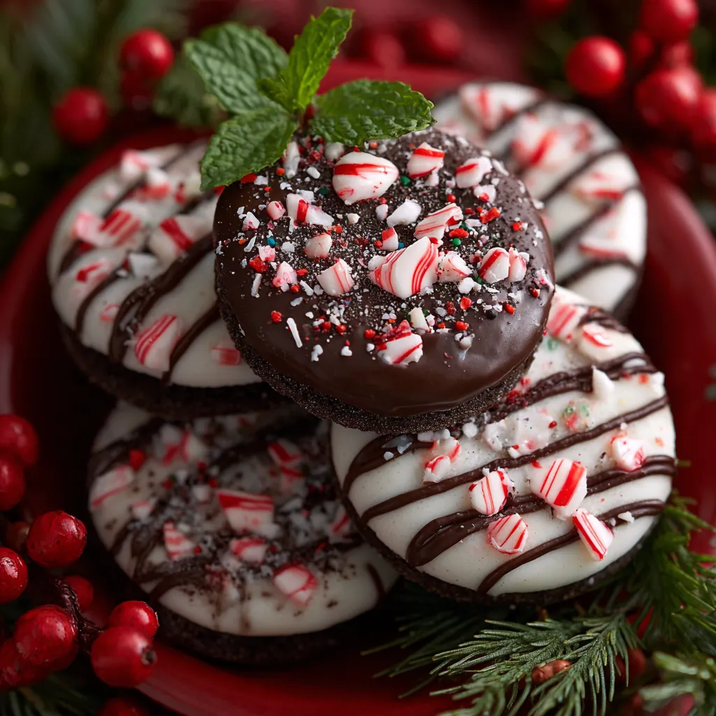 A plate of Christmas Peppermint Oreo cookies.
