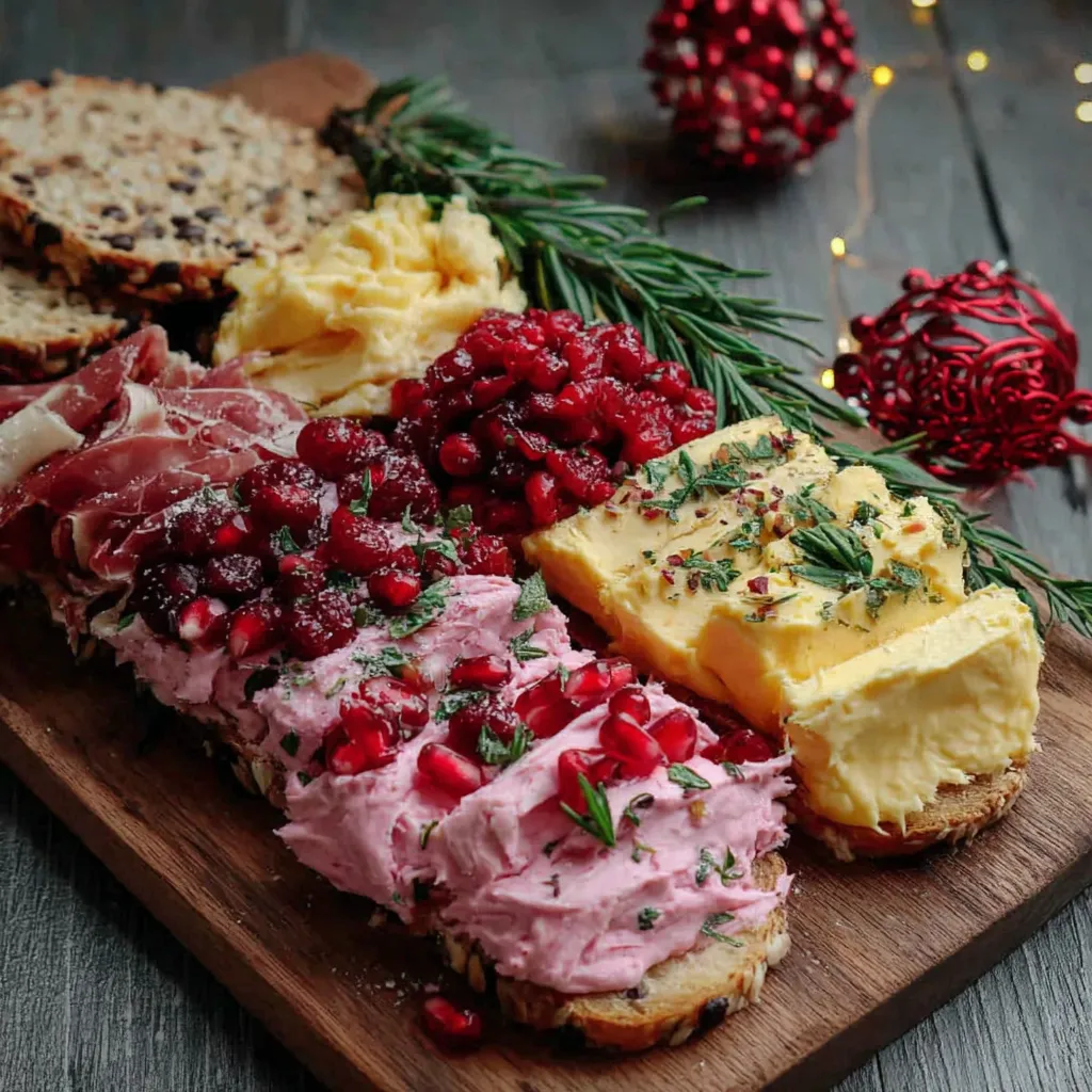 A wooden cutting board with various foods on it.