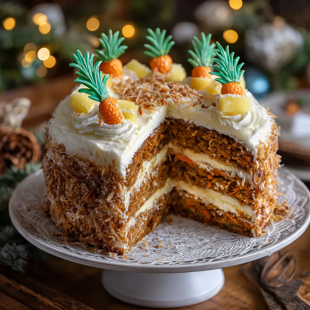 A slice of Christmas Hawaiian Carrot Pineapple Cake.