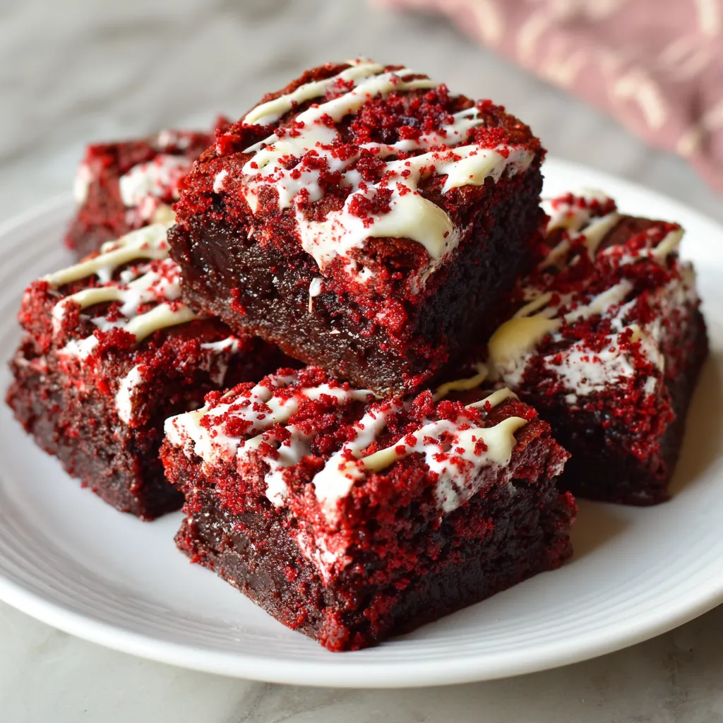 A plate of red velvet brownies.