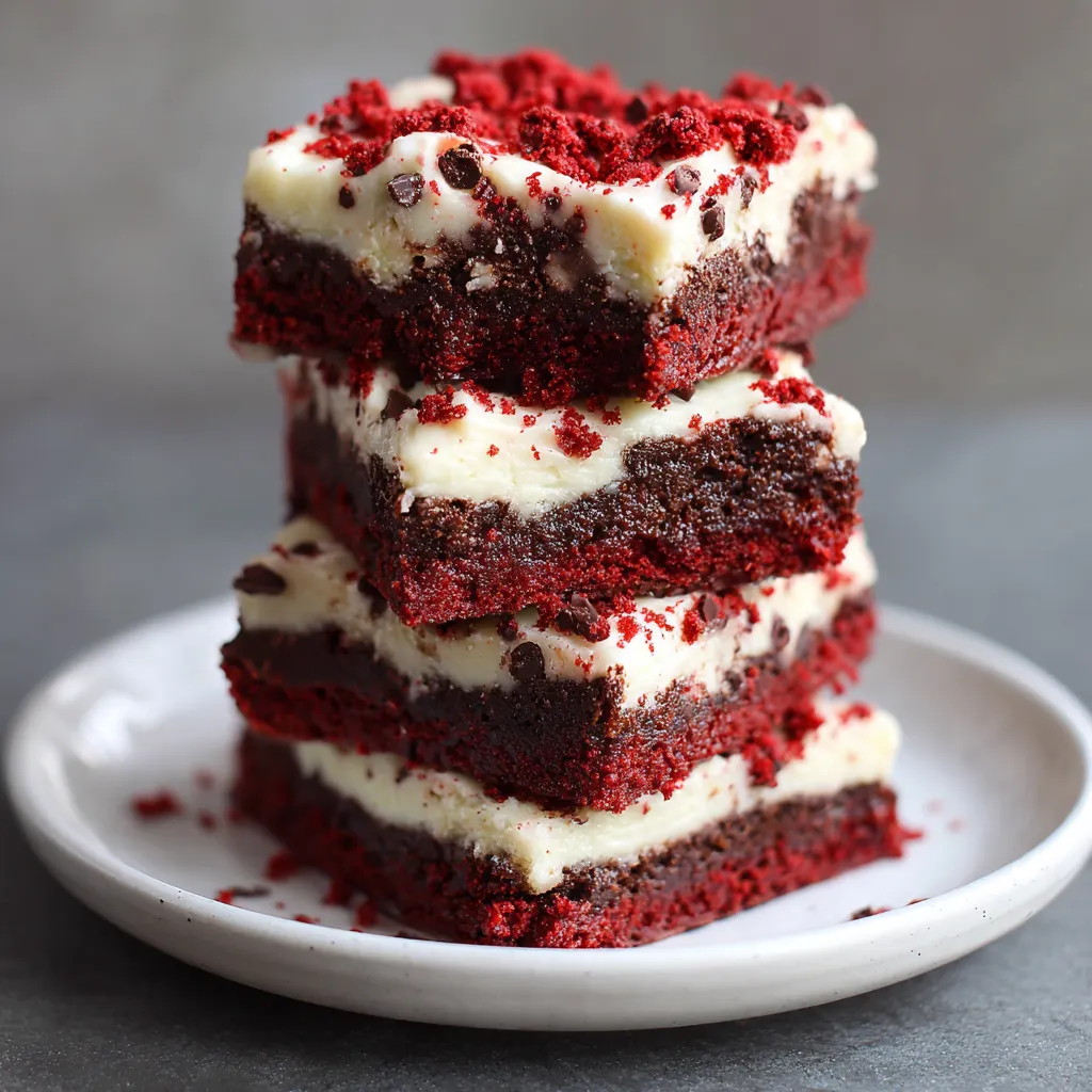 A stack of red velvet brownies.