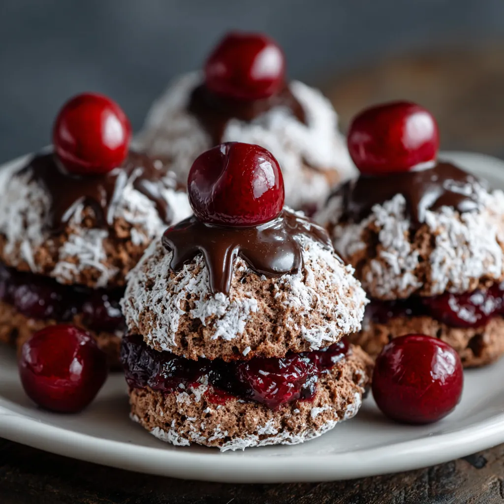A plate of cocoa cherry macaroons.