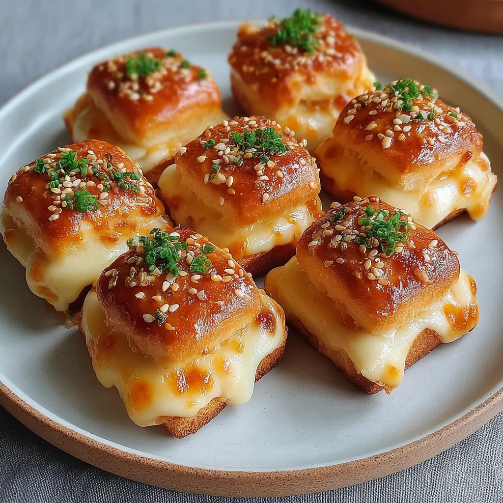 A plate of mini grilled cheese Hawaiian rolls.