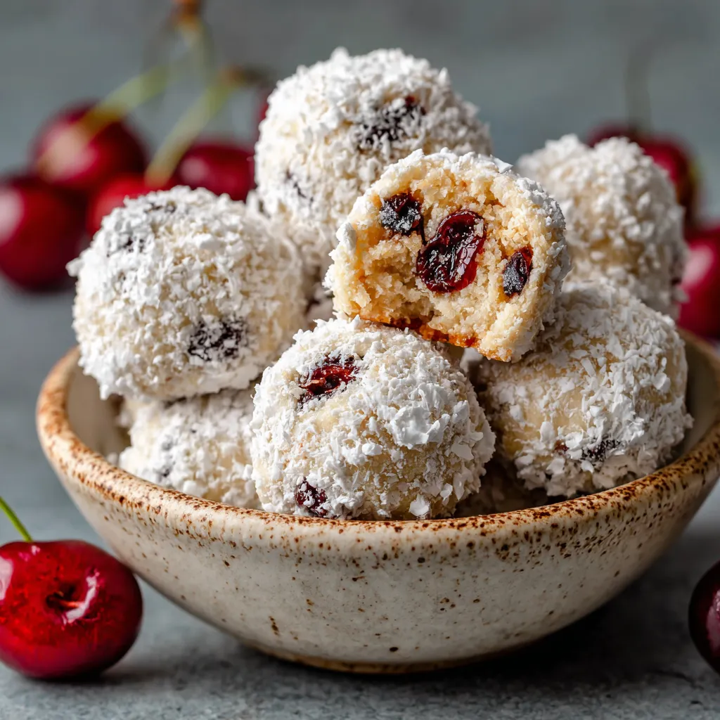 A bowl of cherry snowball cookies.