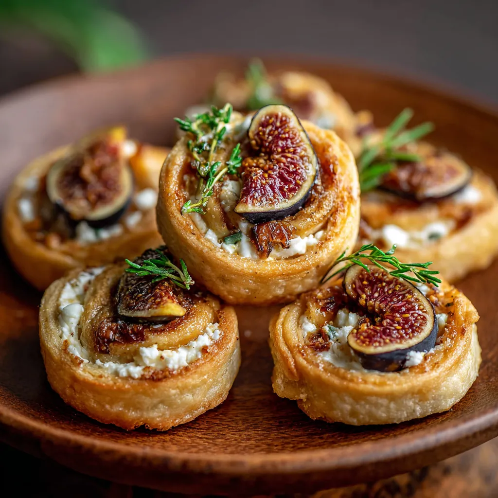 A plate of fig and goat cheese pinwheels.