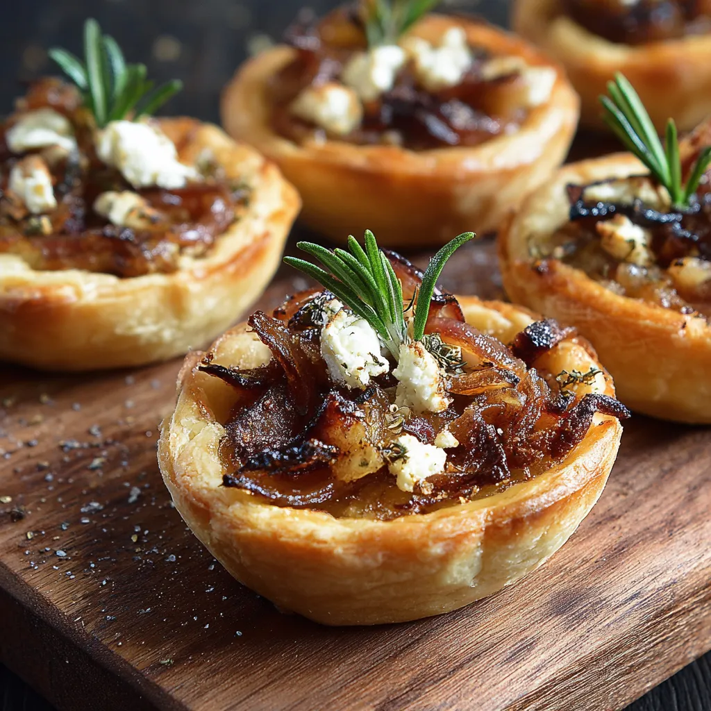 A plate of caramelized onion and goat cheese tarts.