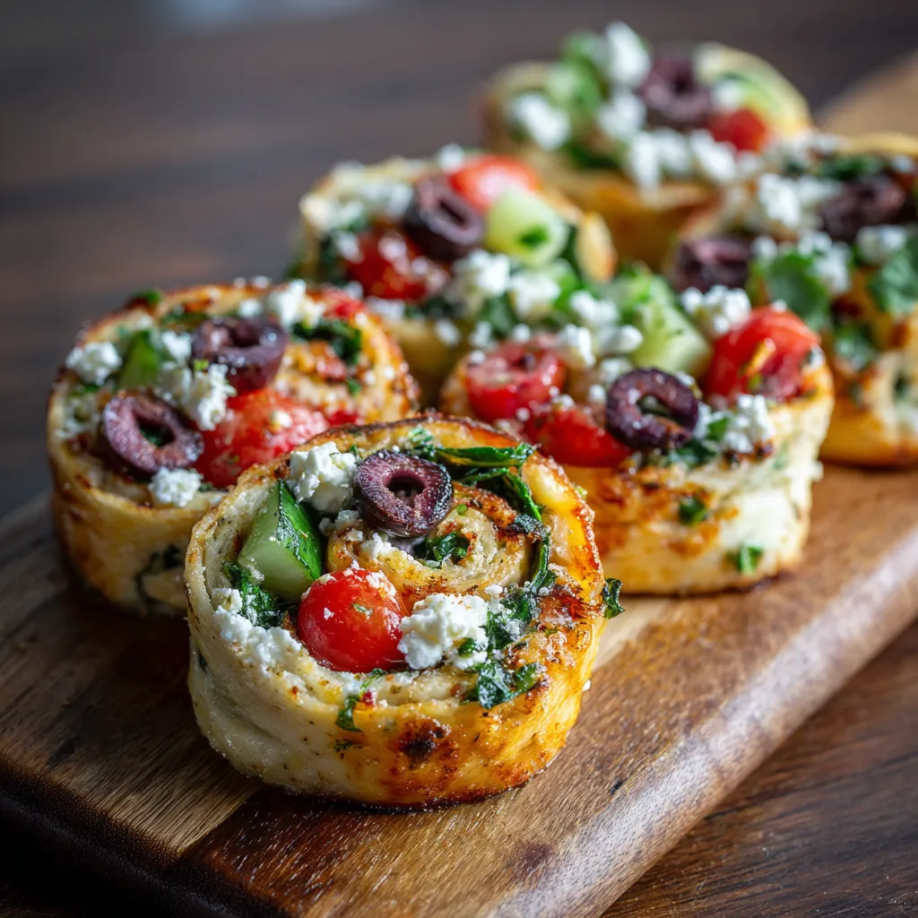A plate of Greek salad pinwheels.