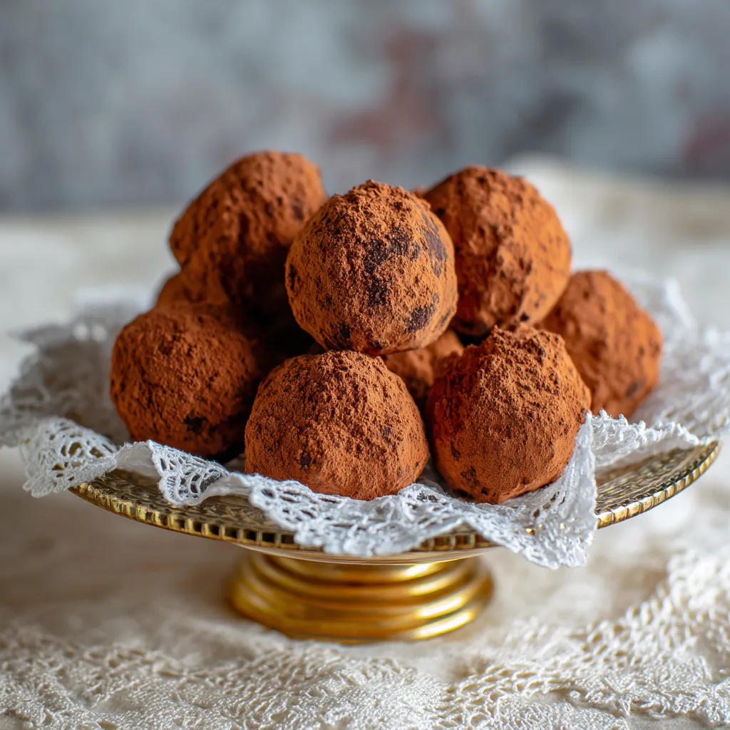 A plate of chocolate truffles.