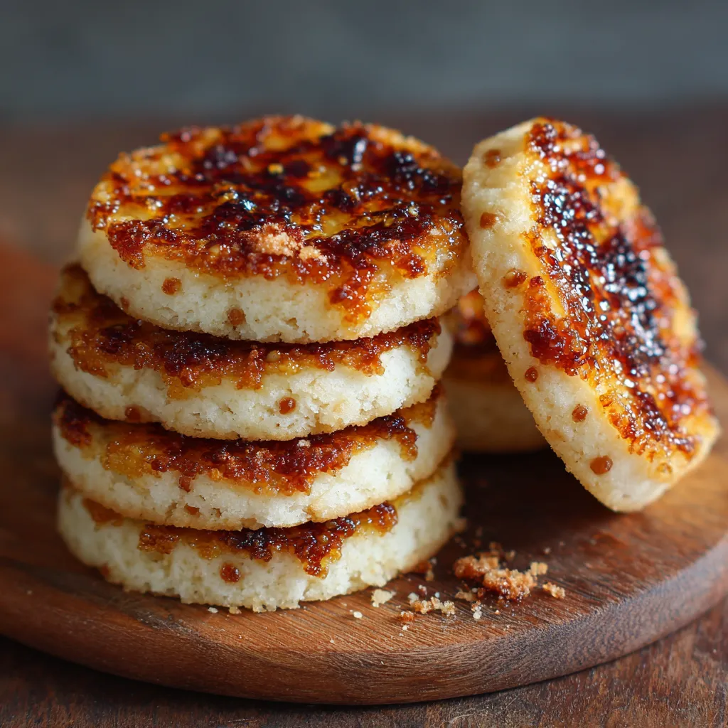 A stack of cookies with a caramel topping.