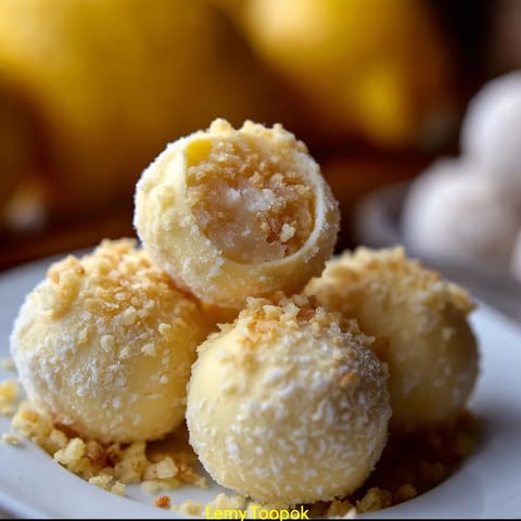 Lemon truffles on a plate.