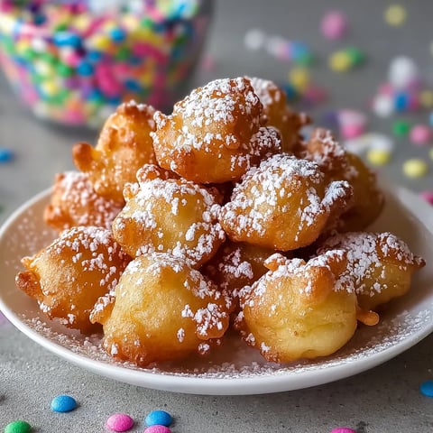 A plate of funnel cake bites.