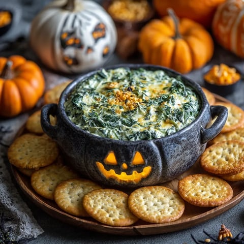 A spooky Halloween graveyard spinach dip.