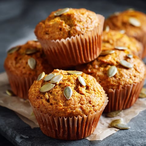 A stack of low-calorie, high-protein pumpkin muffins.