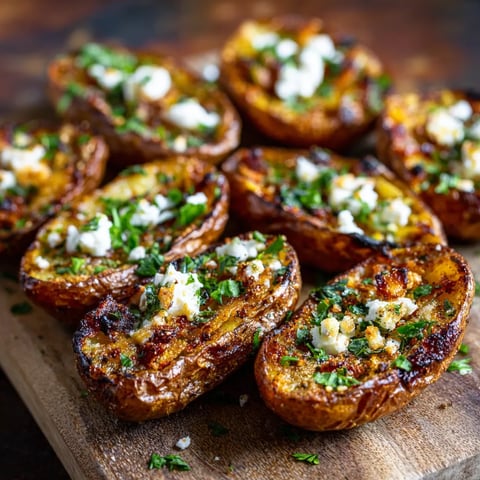 A wooden cutting board with a variety of roasted potatoes.