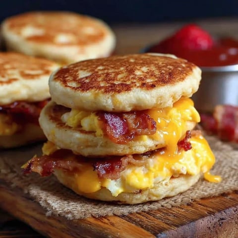 A stack of bacon and egg sandwiches.